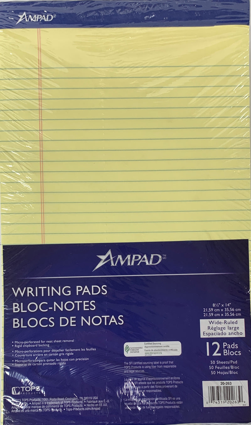 LIBRETA PAD TAMAÑO LEGAL BLANCA O AMARILLA PQ-12