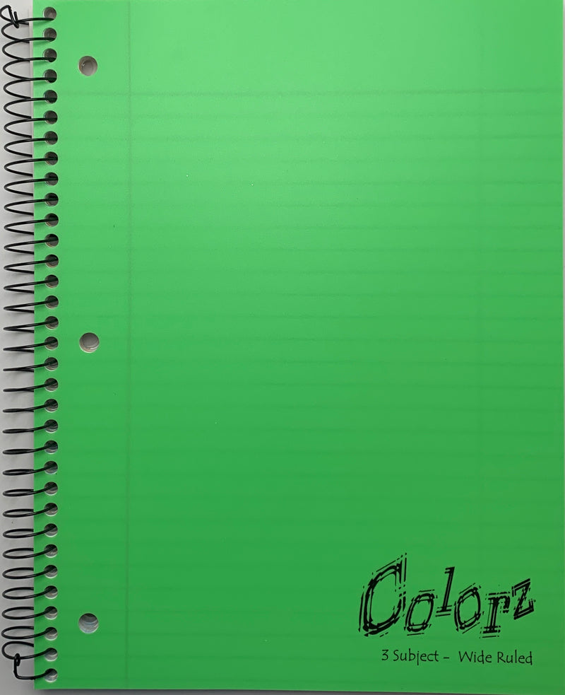 LIBRETA ARGOLLADA GRANDE DE 3 DIVISIONES COLOR-Z DE 138 HOJAS VARIOS COLORES