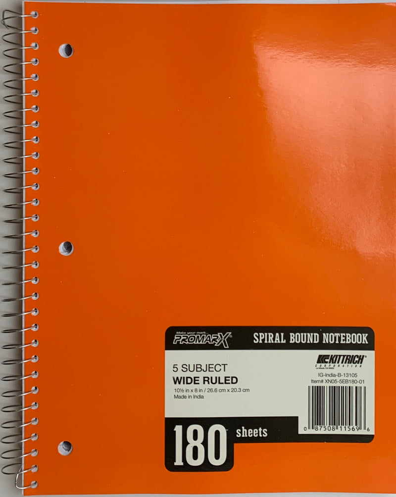 LIBRETA ARGOLLADA GRANDE DE 5 DIVISIONES 180 HOJAS VARIOS COLORES A ESCOGER PROMARX