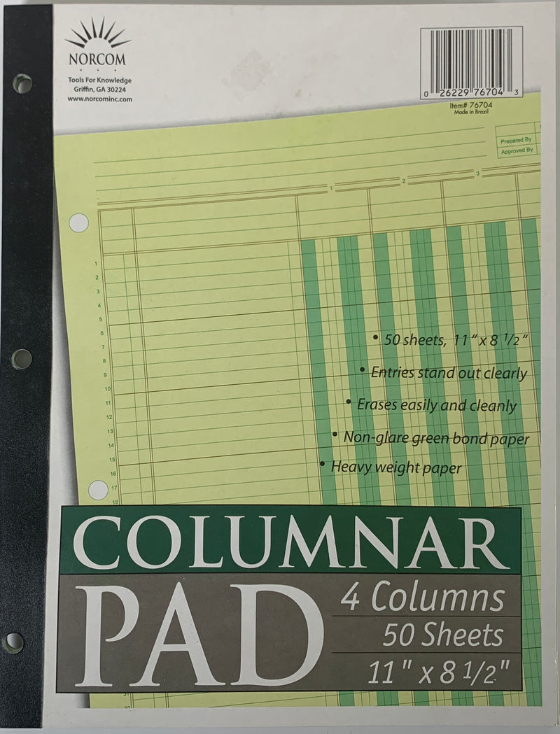 LIBRETA COLUMNAR DE 4 COLUMNAS  5.25" X 11" NORCOM