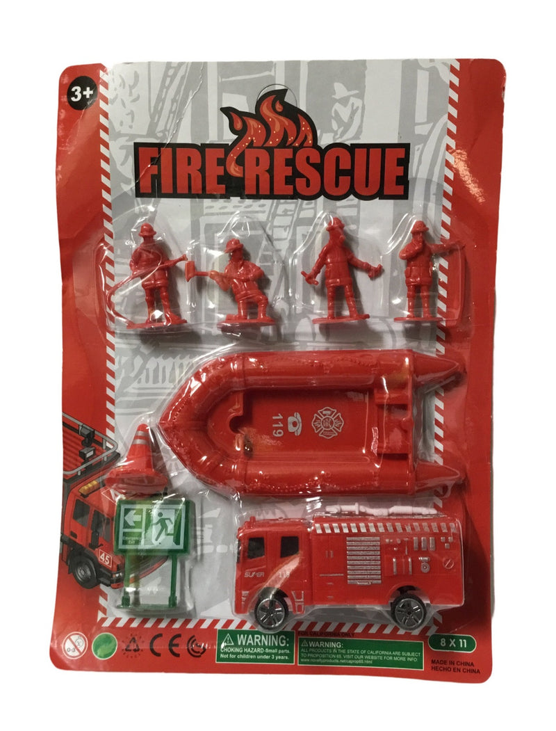 JUEGO DE FIGURAS Y CAMION DE BOMBEROS FIRE RESCUE