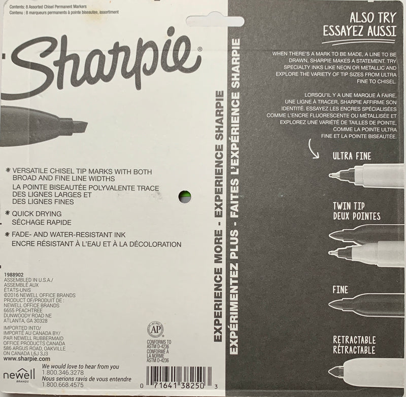 MARCADOR PERMANENTE SHARPIE FLAT SET-8 COLORES