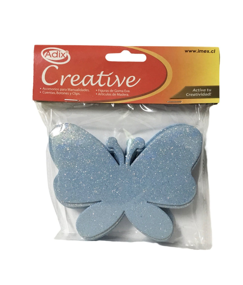 MARIPOSAS EN FOAMY CON BRILLO DE 5" PQ-12 ADIX CREATIVE