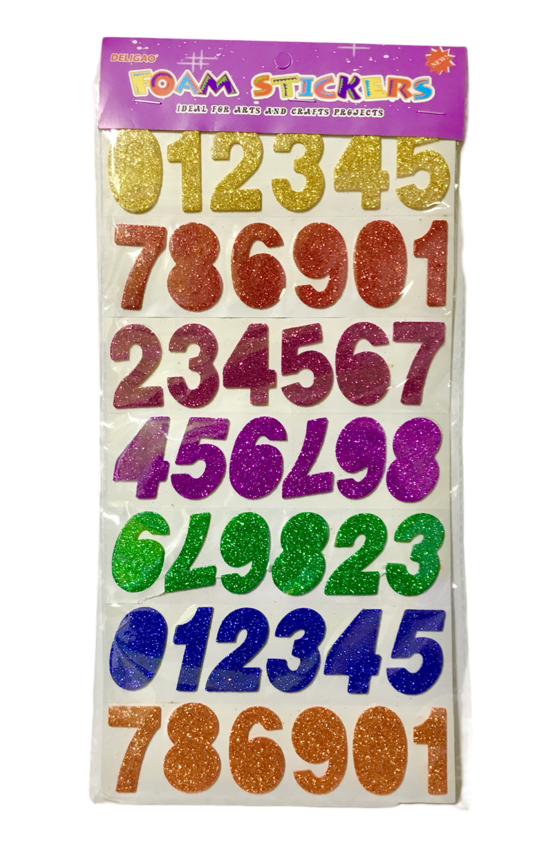 NUMEROS EN FOAMY DE COLORES VARIADOS CON BRILLO