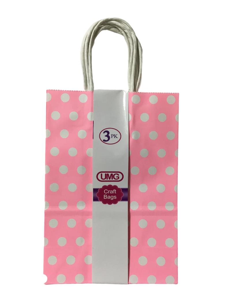 BOLSA PARA REGALOS DE 5.75" X 8" COLOR ROSA DISEÑO POLKA DOTS PQ-3 UMG