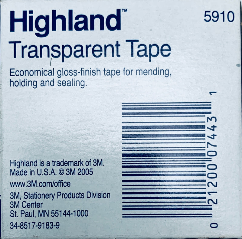 TAPE TRANSPARENTE 3M HIGHLAND 5910 3/4" X 36 YARDAS