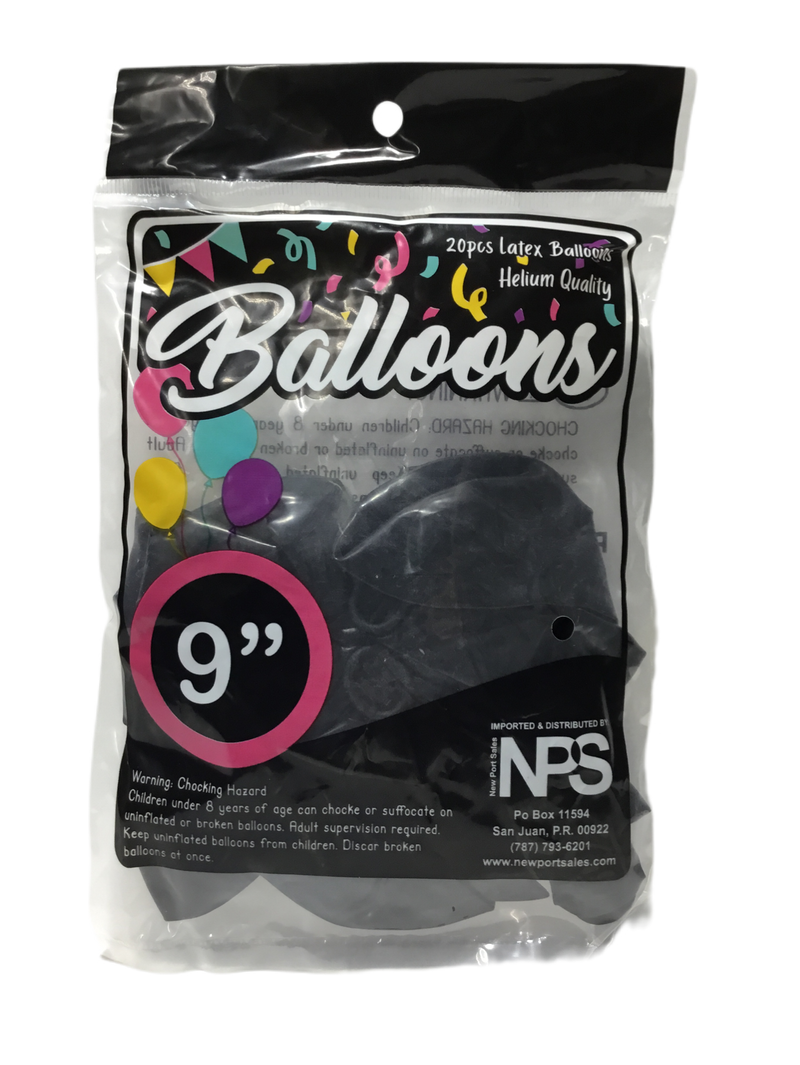 GLOBOS 9" COLOR NEGRO PQ-20